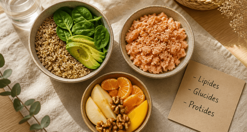 lipides glucides et protides bols aliments sains
