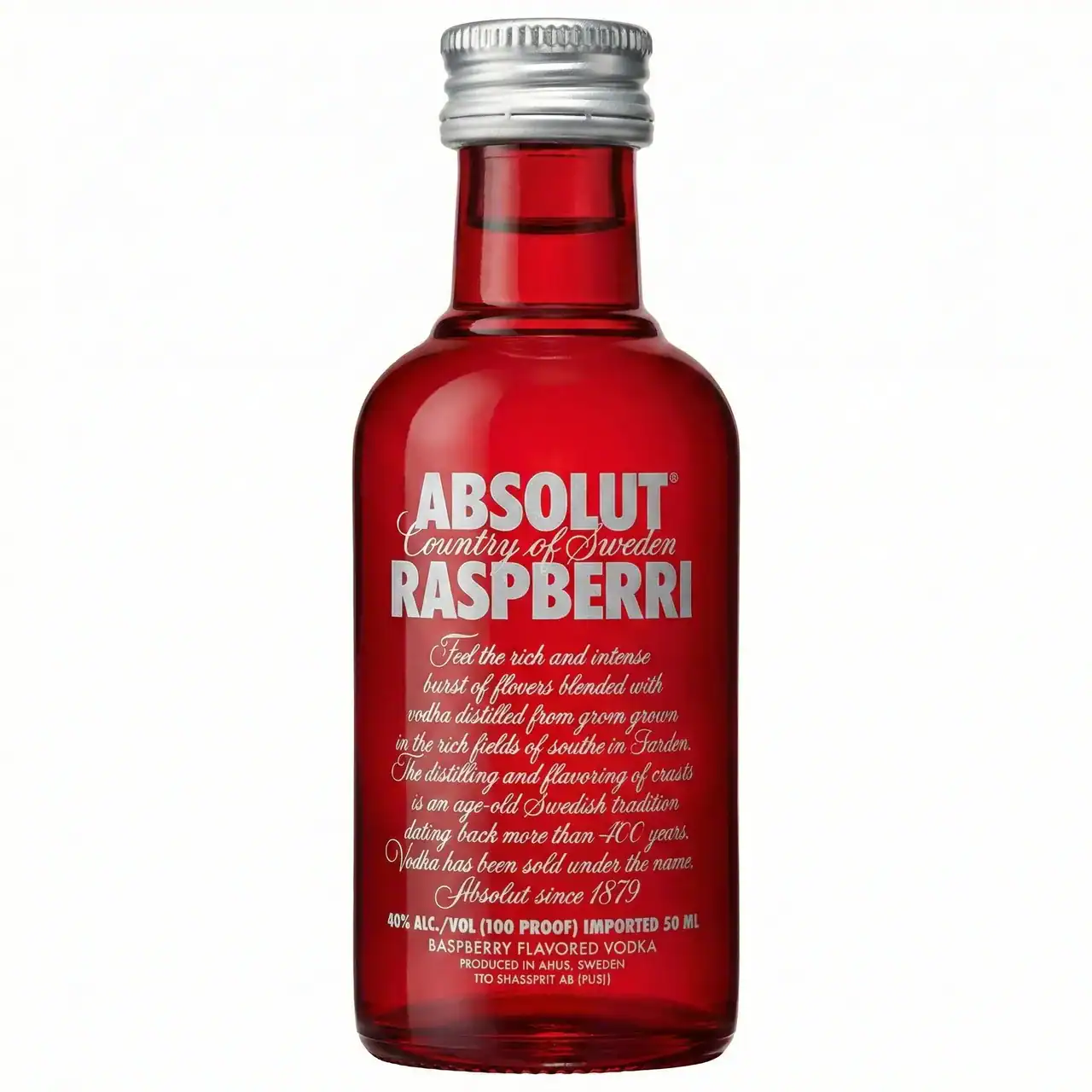 Botella de vodka Absolut Raspberry, 50 ml, 40% alcohol