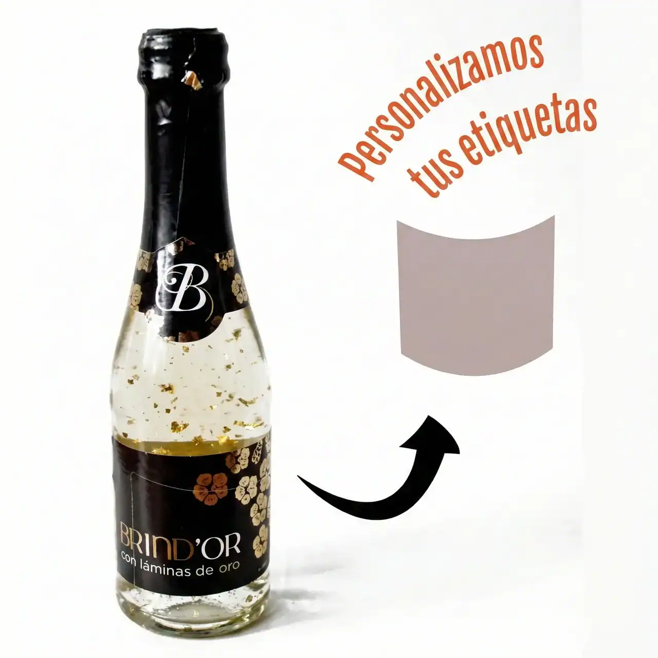 Botella Brind'Or con láminas de oro y etiqueta personalizable