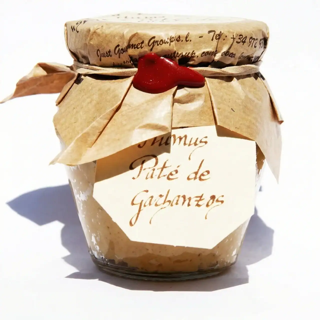 Tarro de paté de garbanzos con envoltura artesanal