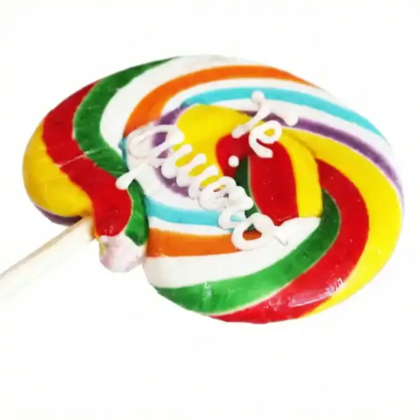 Lollipop colorido con mensaje 'I love you' en inglés