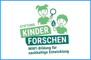 Logo der Stiftung Kinder Forschen mit Kindern beim Experimentieren.