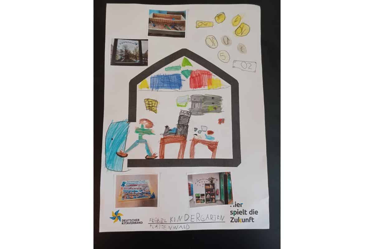 Kindermalerei eines Hauses für die Mitmachaktion im Kindergarten.