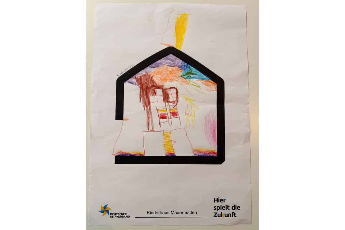 Kindermalerei eines Hauses für Mitmachaktion beim Deutschen Kitaverband.