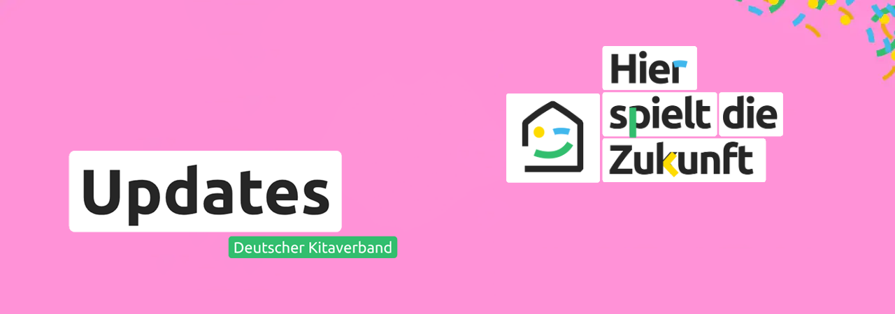 Bunte Illustration mit Text und Logo des Deutschen Kitaverbands, symbolisiert Innovation und Zukunft.