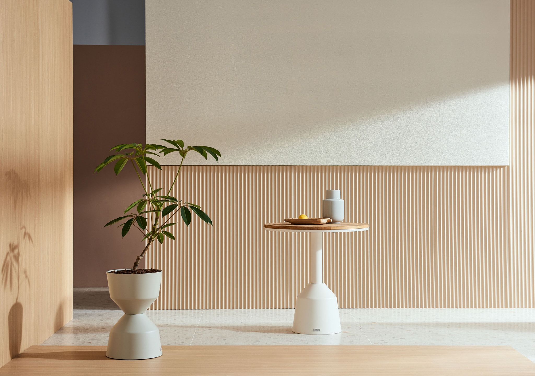 Kun Design Balance Side Table (used as Planter) and Dining Table