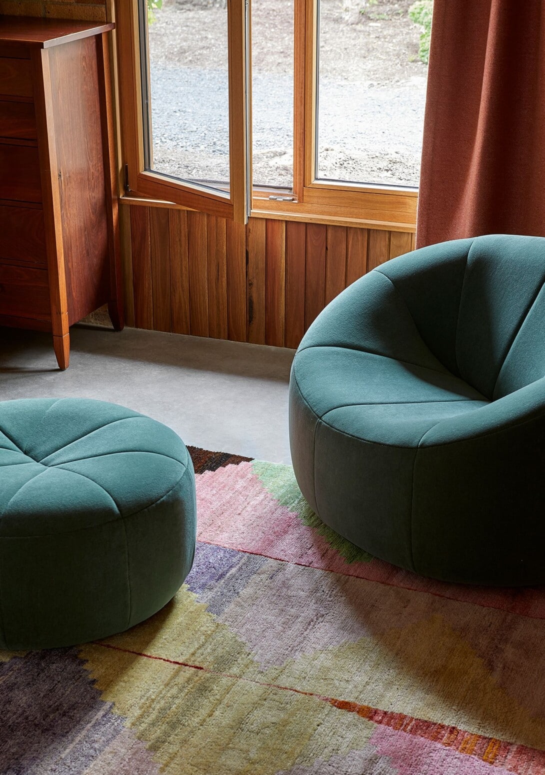 Ligne Roset: Pumpkin Armchair and Footstool. Credit: Henry House by BEA+CO, The Local Project, Studio Martin, Derek Swalwell.