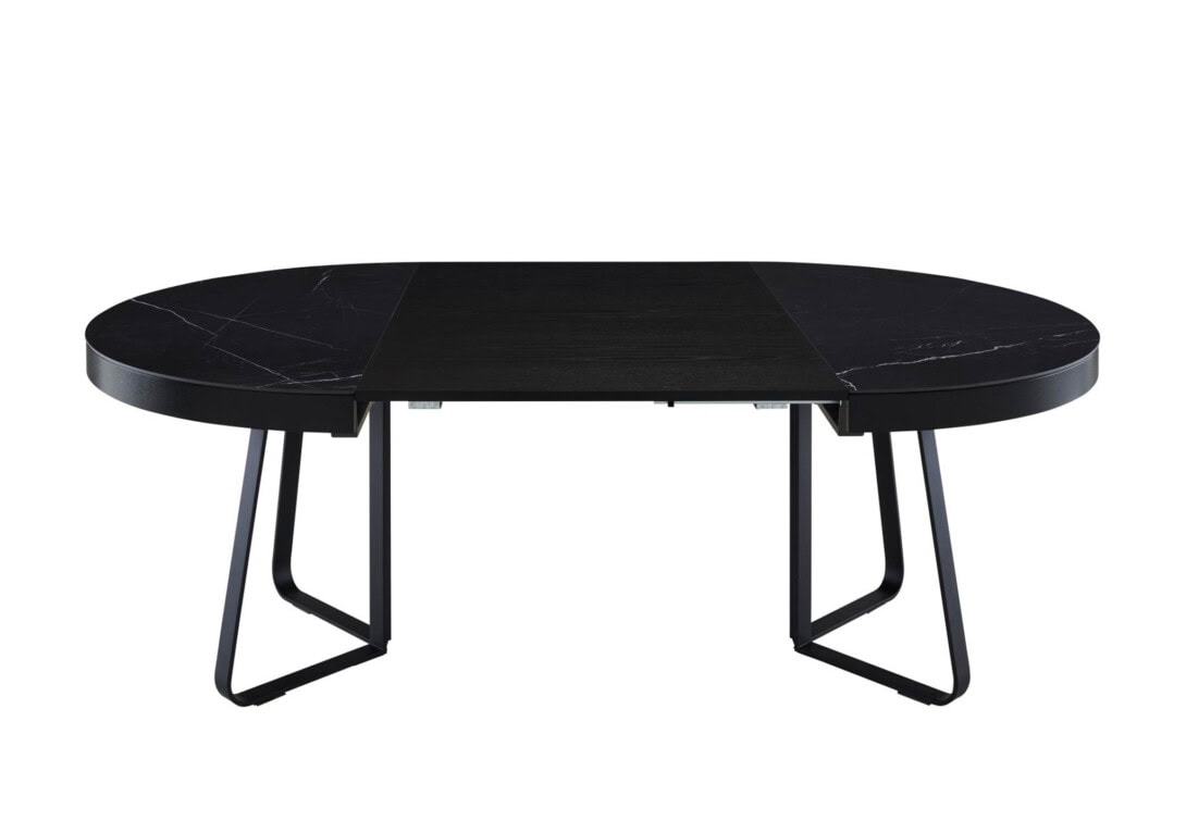 Ligne Roset Ava Extendable Dining Table: Nero Marquinia Marble with Black Stained Ash Insert and Black Lacquered Base