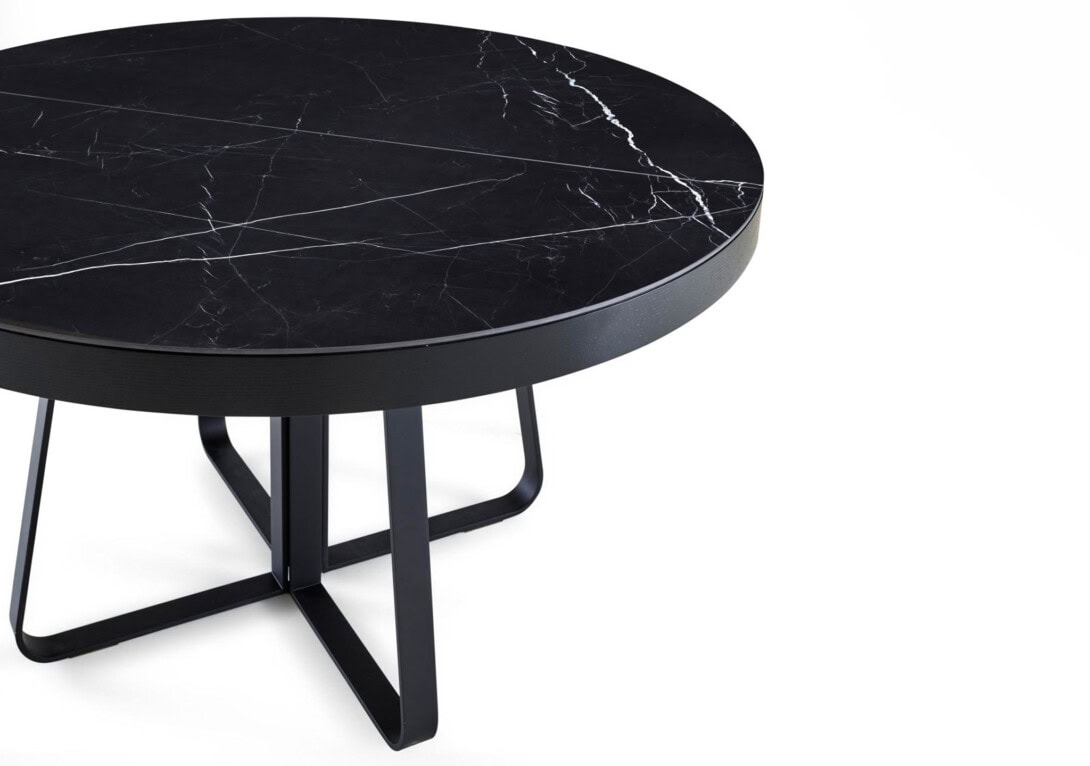 Ligne Roset Ava Extendable Dining Table: Nero Marquinia with Black Lacquered Base