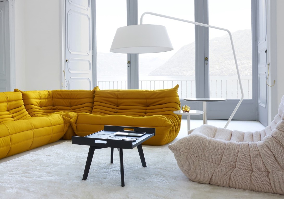 Ligne Roset: Bul Standard Floor Lamp in White (in reading position)