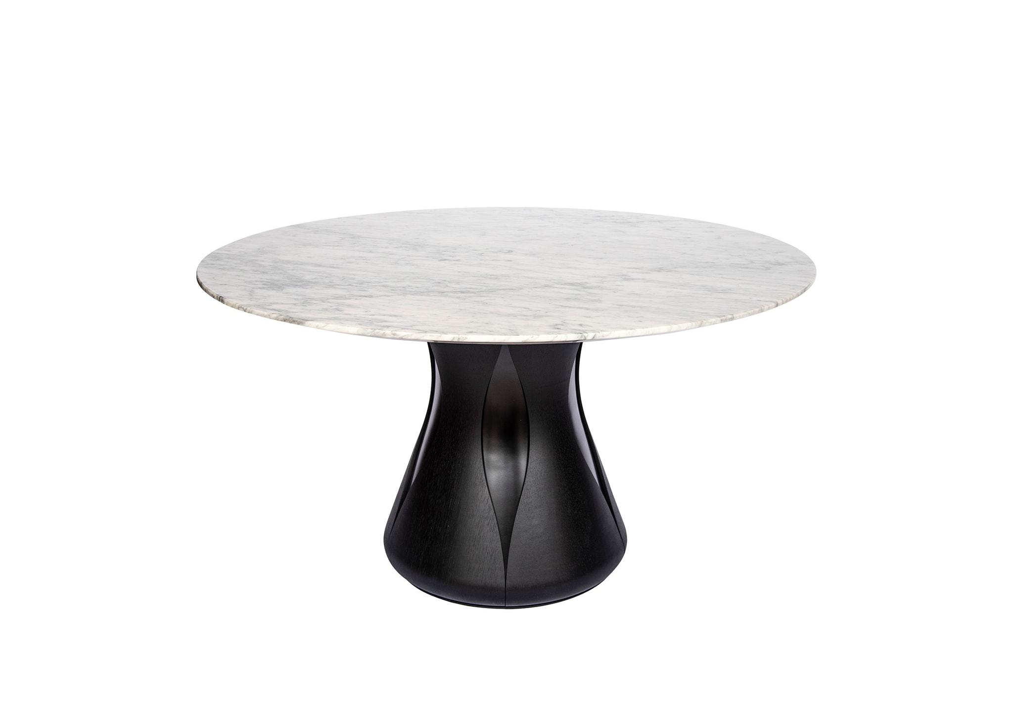 HC28 Clara Dining Table: Venato White Marble, Matte Black Lacquer Base