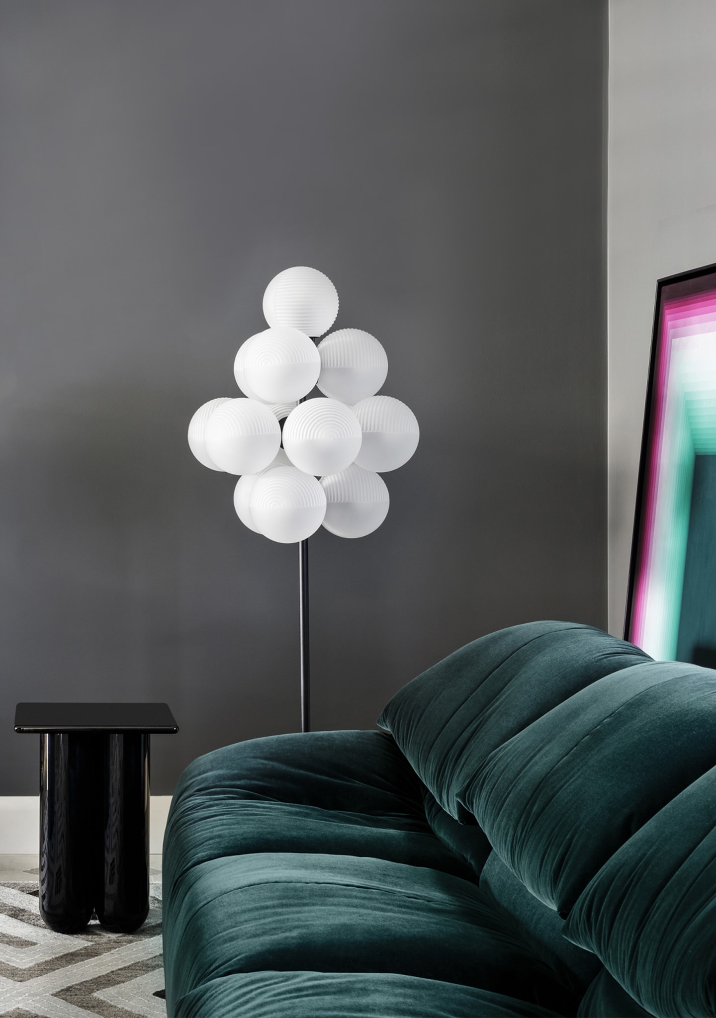 HC28 Bold Side Table, Ligne Roset Plumy Sofa and Pulpo Stellar Grape Lamp