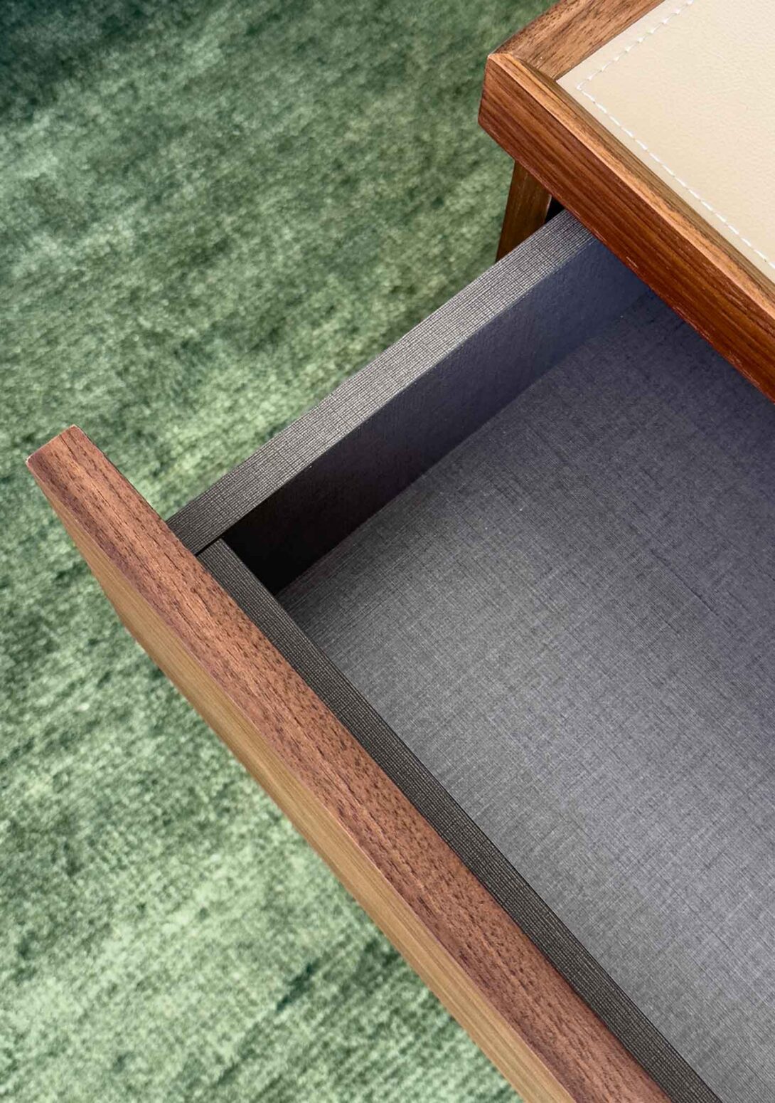 Rita Bedside Table 2 Drawer HC28 Cosmo Walnut Suave 05 Leather Top