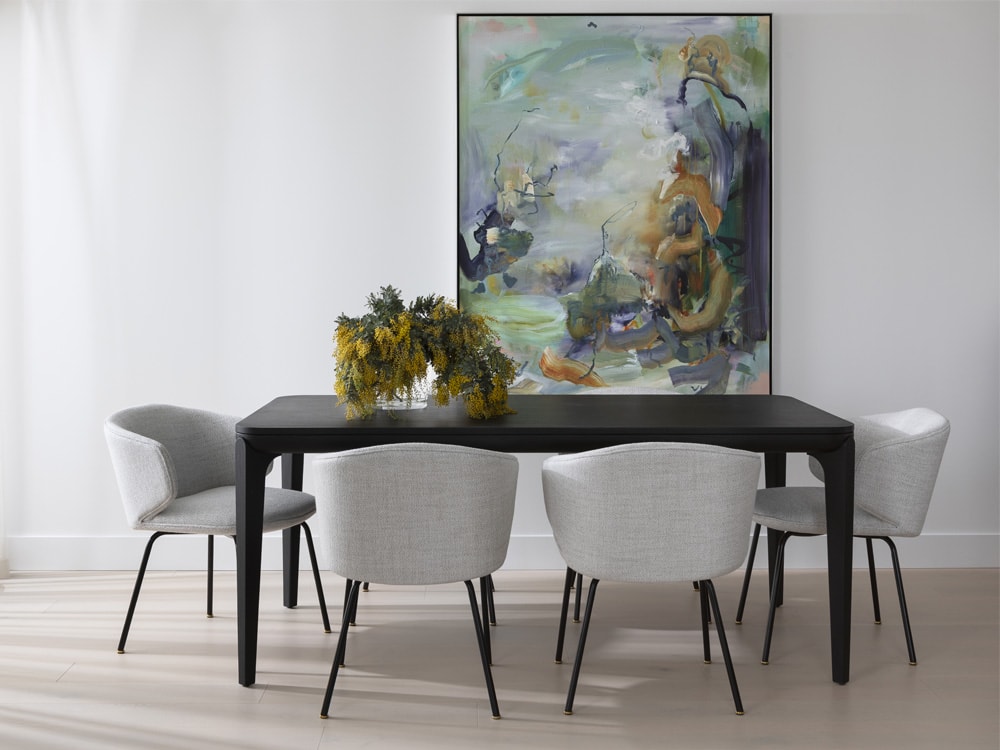 HC28 Erika Dining Table: Black Oak Venetian White Top