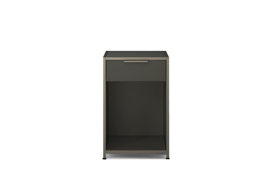 Ligne Roset Dita Bedside Table: Small 1 Drawer, Plomb Lacquer