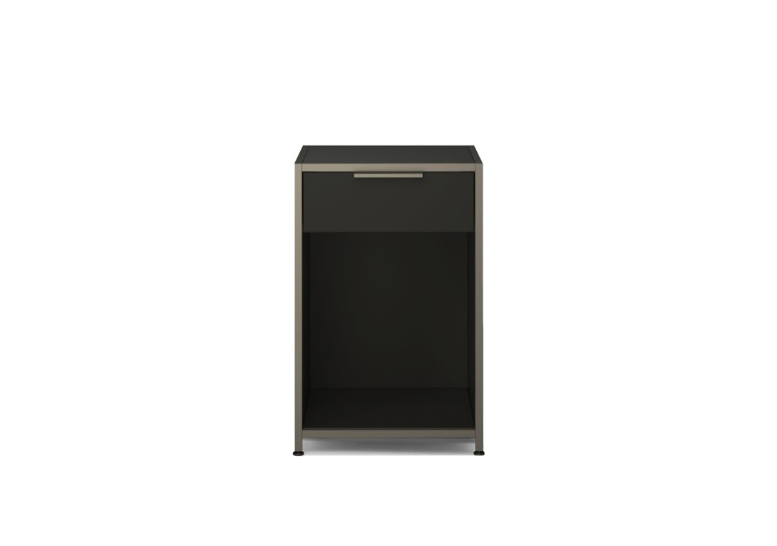 Ligne Roset Dita Bedside Table: Small 1 Drawer, Satin Noir Lacquer