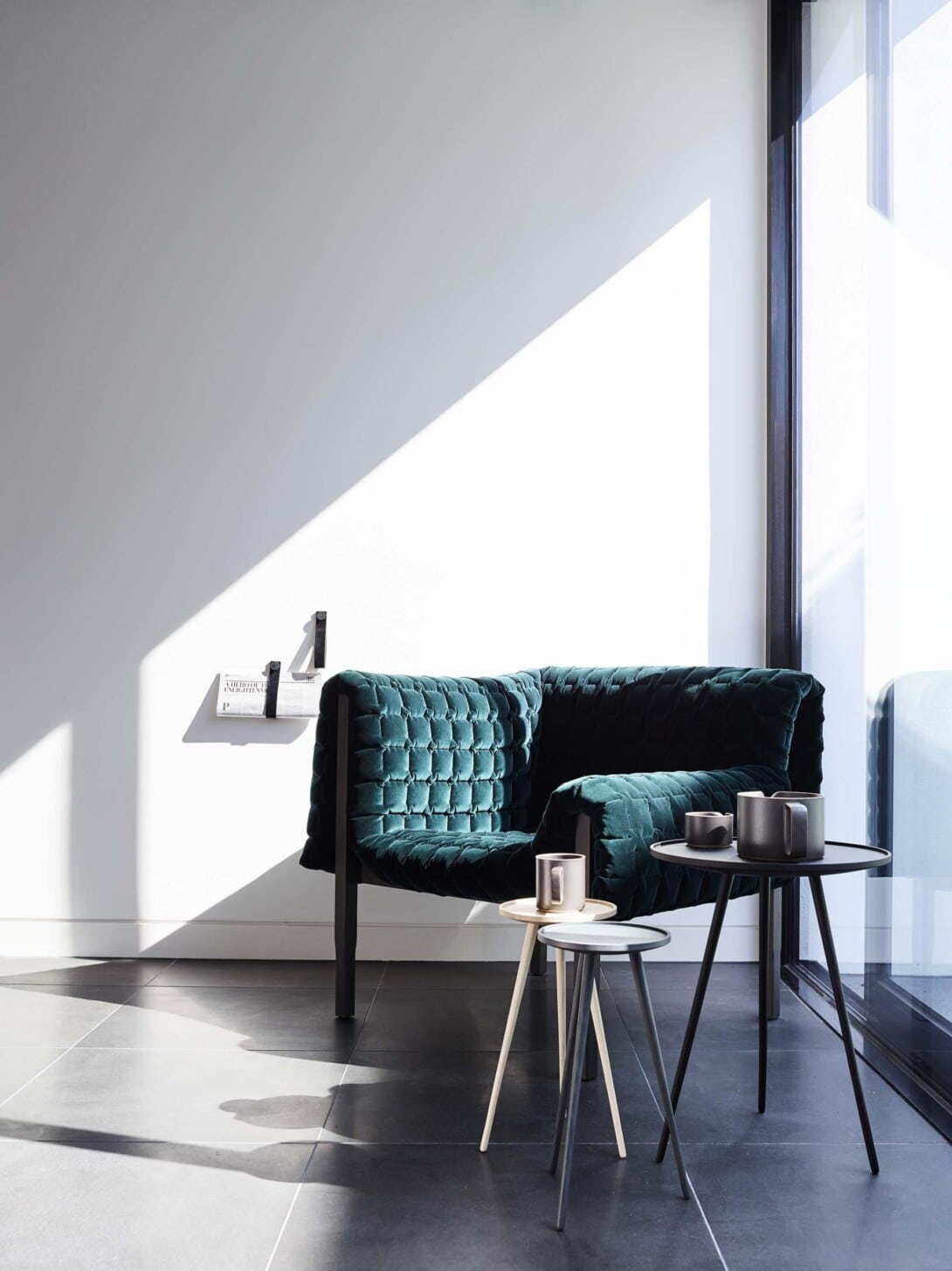 Ligne Roset Ruche Armchair: Harald Boutielle + Linden Occasional Tables in Large and Small