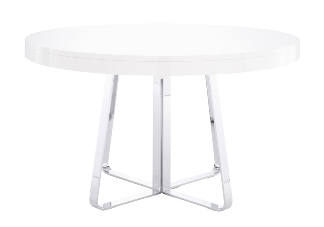 Ligne Roset Ava Extendable Dining Table: White Satin with Brilliant Chrome Base