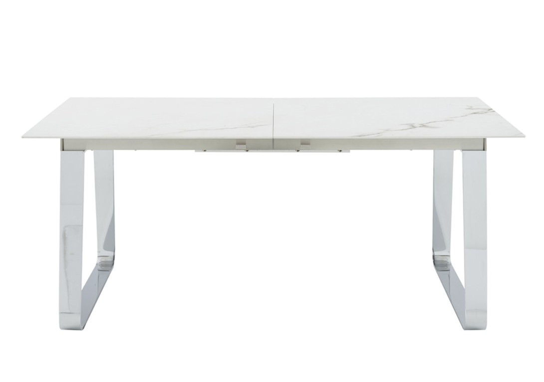 Ligne Roset Vilna Extendable DiningTable: Venetian White Marble with Polished Chrome Legs