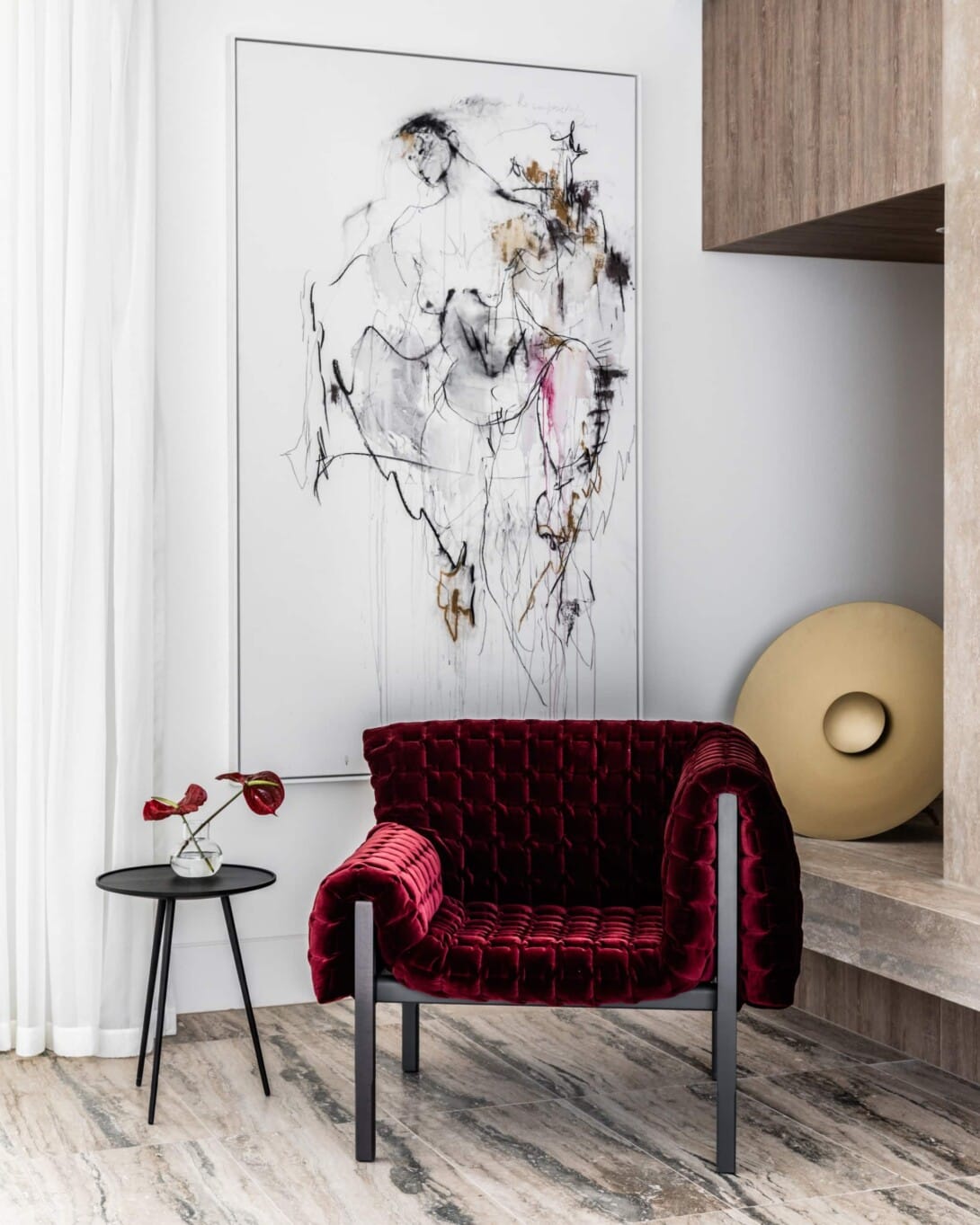 Ligne Roset Ruche Armchair: Custom Upholstery + Linden Occasional Table in Large. Image: CourtneyKing