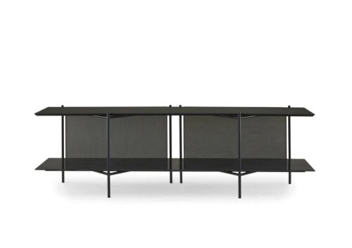 Ligne Roset Clyde Low Unit: Black with Black Marble-Effect Ceramic Shelf