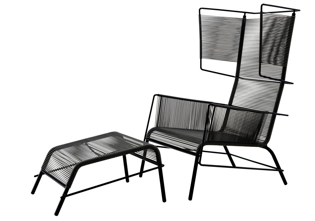 Ligne Roset Fifty Armchair and Footstool: Black