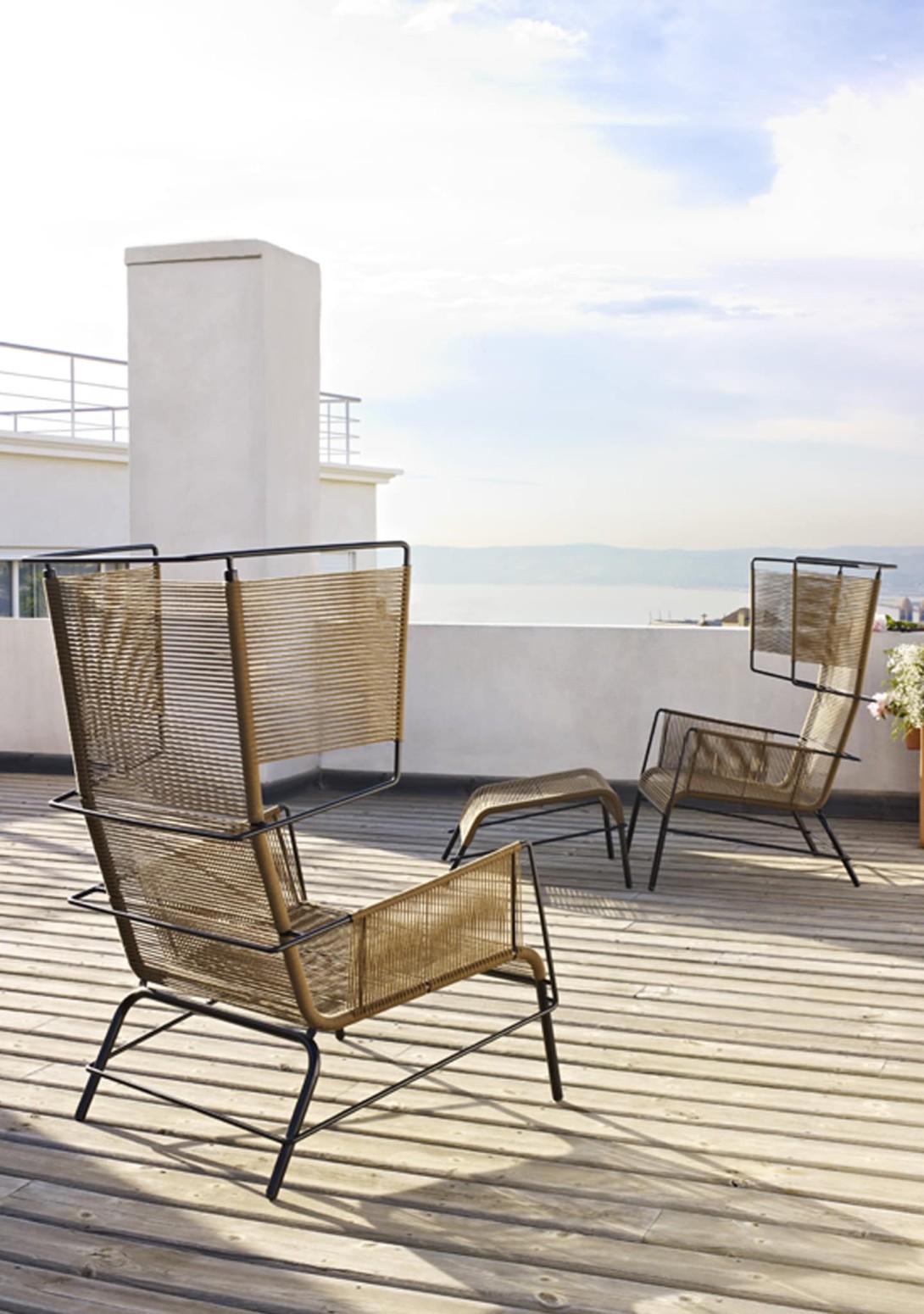 Ligne Roset Fifty Armchair and Footstool: Brown