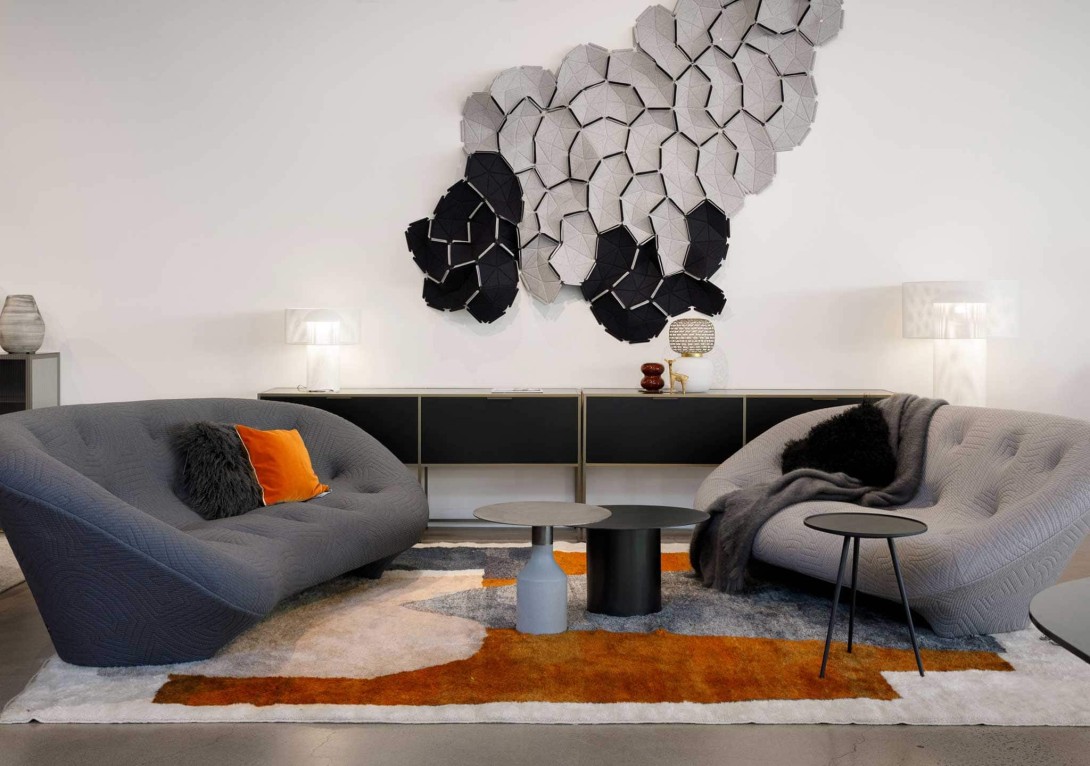 Ploum Large and Medium High Back Settee in Appa Loden and Appa Ulster