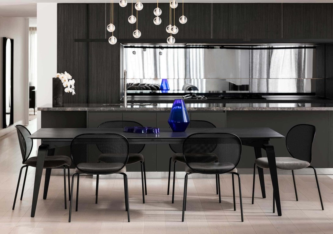 Ligne Roset: Unbeaumatin Dining Chair, Odessa Dining Table, Ligne Roset: Calot Suspended Ceiling Light