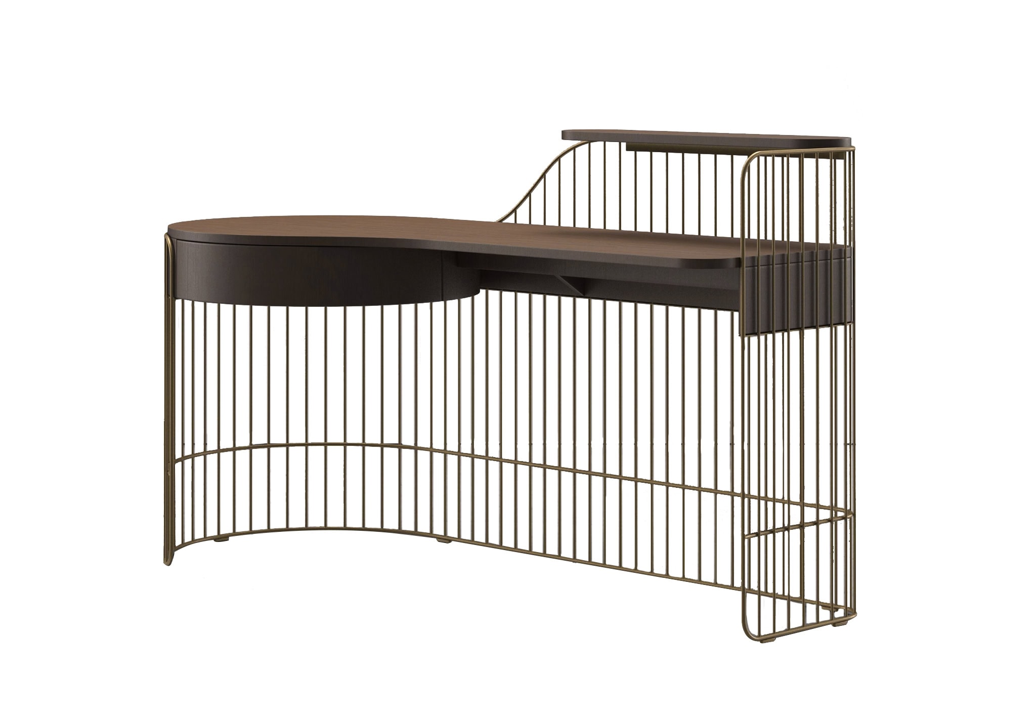 Wittmann Paradise Bird Desk: Walnut and Brass Left Side