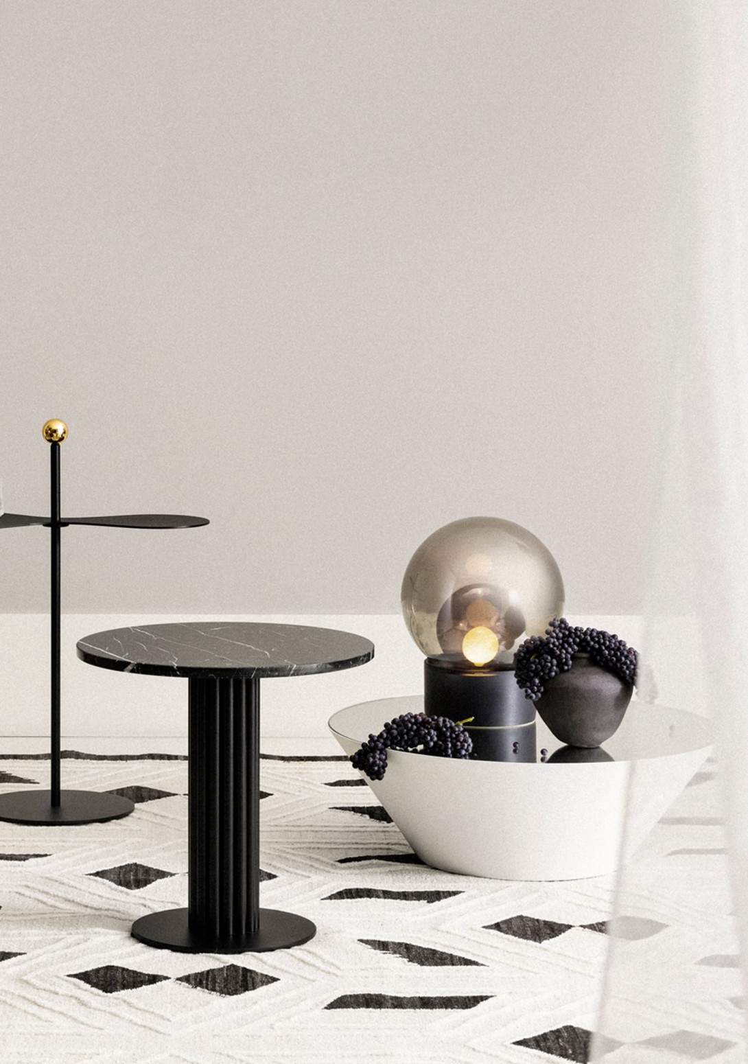 Wittmann Helice Side Table Miles Side Table Boule Light Karin Bochnik Stylist Photo Dylan James