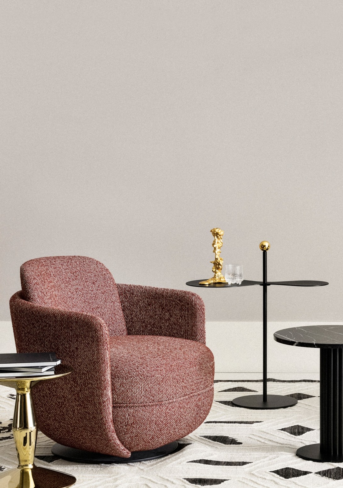 Wittmann Helice Side Table Miles Swivel Chair in Montana Brick