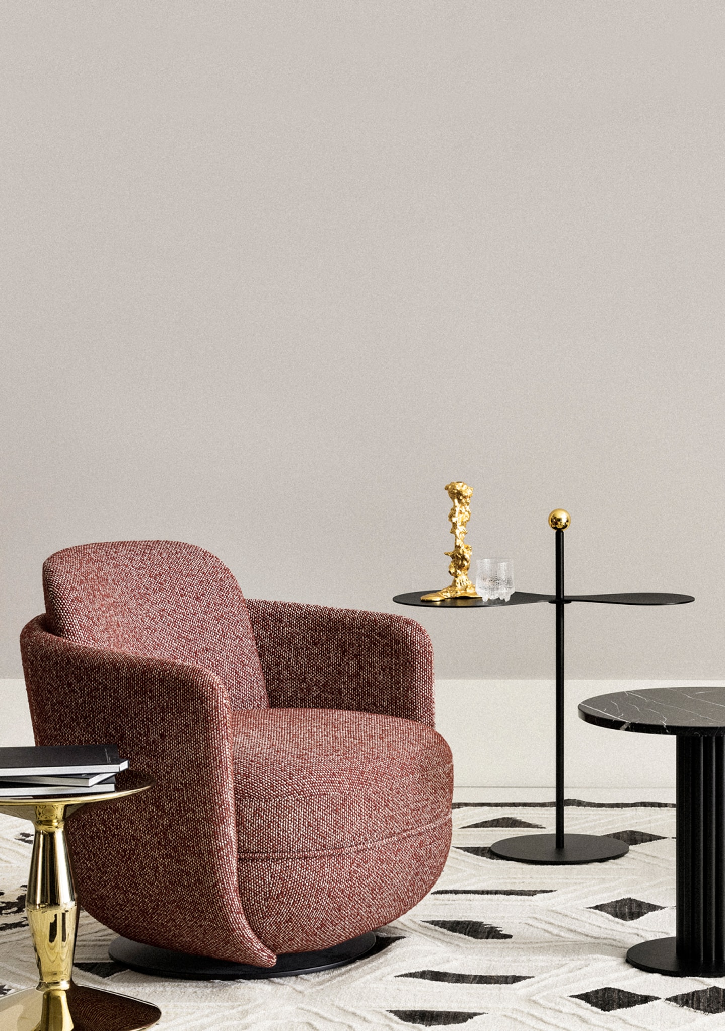 Wittmann Helice Side Table Miles Swivel Chair in Montana Brick