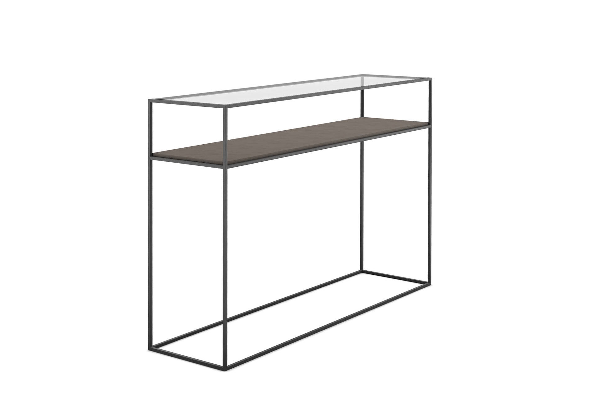 Duvivier Karusa Console Table: Clear Glass top with Dark Stained Oak (Wenge) Shelf