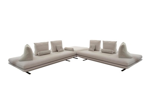 Ligne Roset: Prado Chaise in Steelcut Trio in Beige - Large Settee (L), Large Square Footstool (M), Large Base (R). Back Cushions and Bolsters in Steelcut Trio in Beige. Seats 6 people.