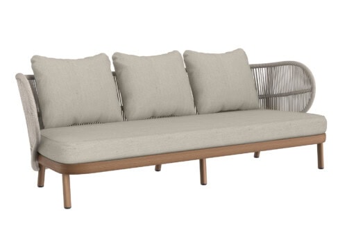 Kun Design Jumbo 3 Seater Sofa: Teak Look Aluminium Base with Sand HF006 Rope and Sand SEF4008 Cushions Kun Design Jumbo 3 Seater Sofa: Teak Look Aluminium Base with Sand HF006 Rope and Sand SEF4008 Cushions