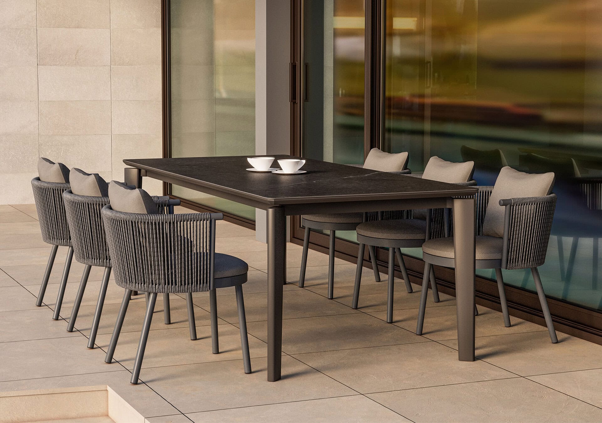 KUN Design Bagel Extendable Dining Table: Matt Black with Sharo Blue Ceramic Top