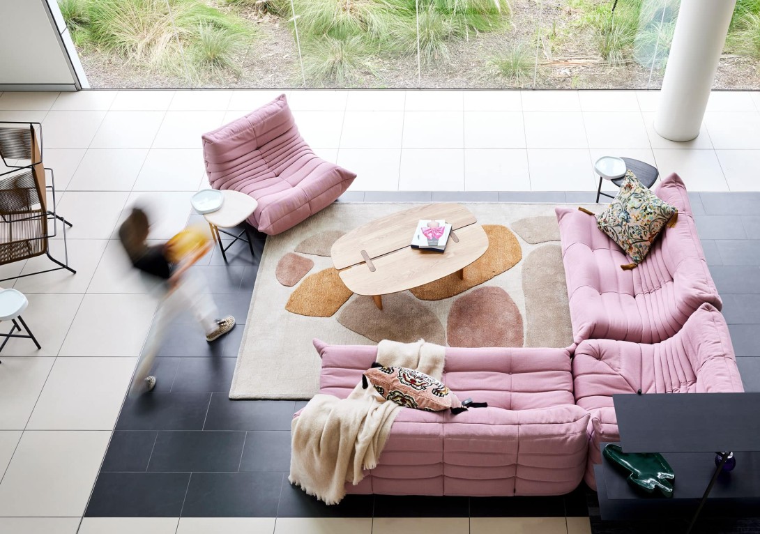 DOMO Alexandria Showroom Ligne Roset Living: Togo, Pukka Rug, Intervalle Low Table
