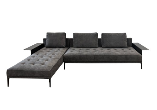 Wittmann Playtime Sofa with Right Chaise: Casual Graphit and Black Leather