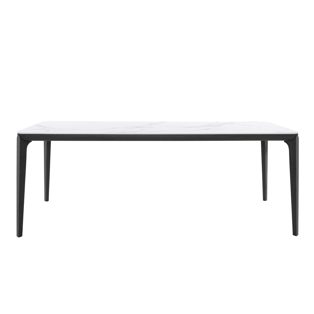 HC28 Erika Dining Table: Black Oak and Calcatta white ceramic top