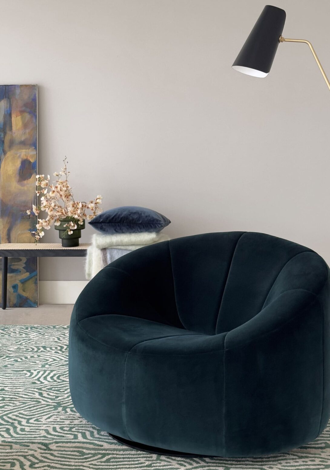 Ligne Roset Pumpkin Swivel Armchair in Harald Boutielle