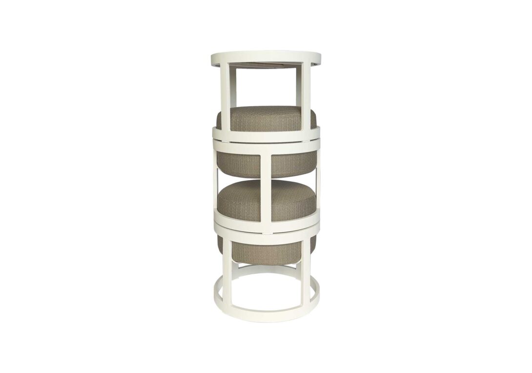 DOMO Home: Totem Set - 2 Stools with Coffee Table in White with Sunproof Fontelia  164 upholstery