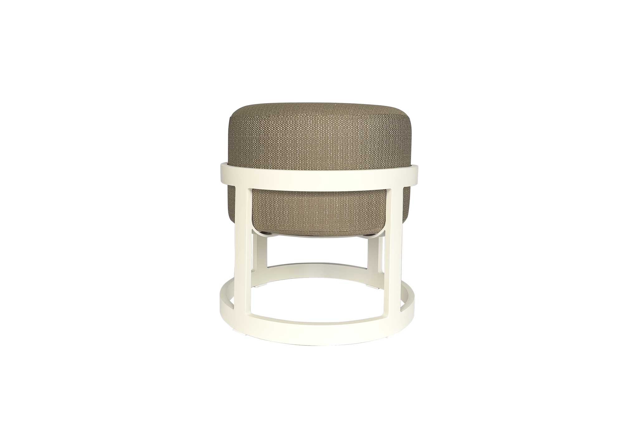 DOMO Home: Totem Set - 2 Stools with Coffee Table in White with Sunproof Fontelia  164 upholstery