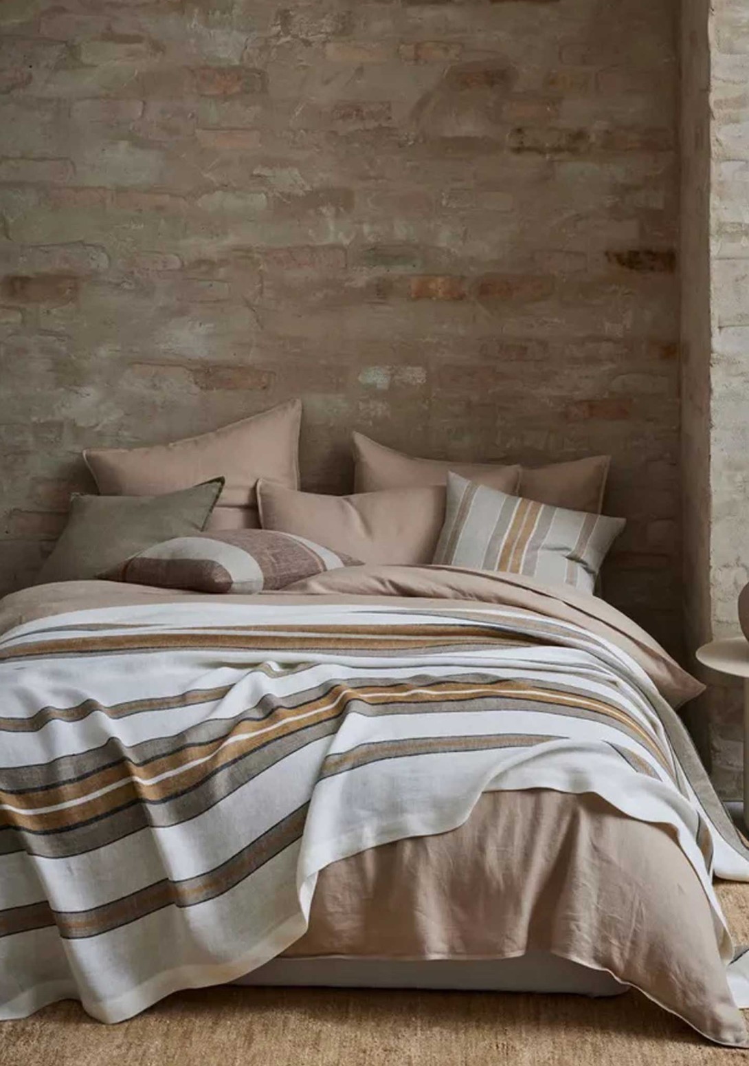 Franco Linen Throw in Amber Stripe Insitu