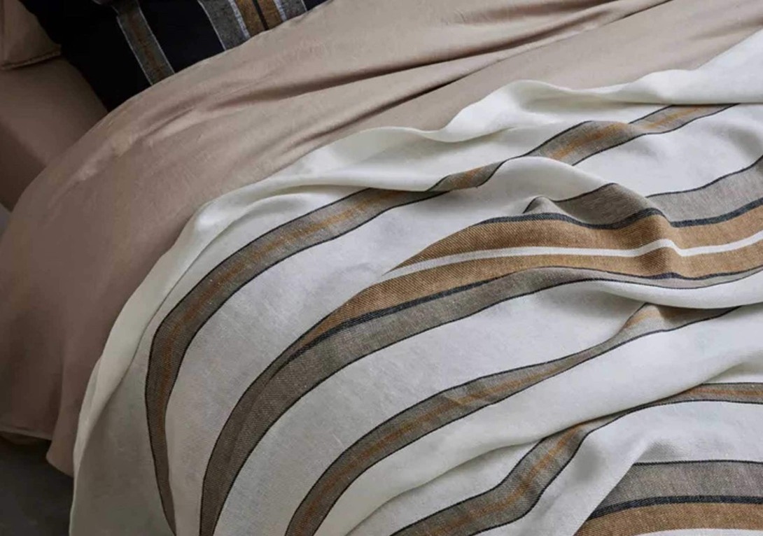 Franco Linen Throw in Amber Stripe Layers