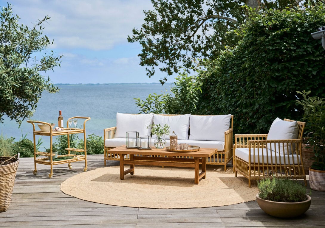 Sika Design Carlo Exterior Bar Trolley: Natural | Pictured with Caroline Exterior Sofa and Lounge Chair