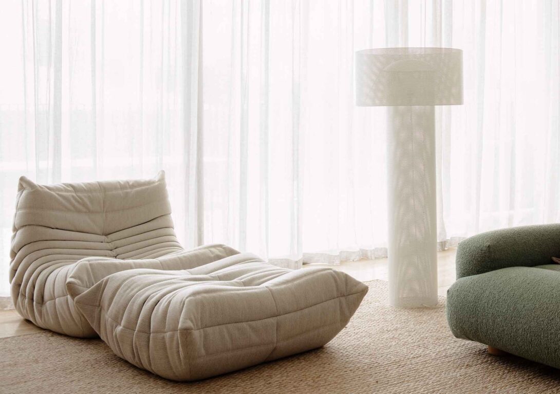 Togo Fireside and Footstool Asola Floor Lamp. Dornoch Residence West End. Brock Beazley