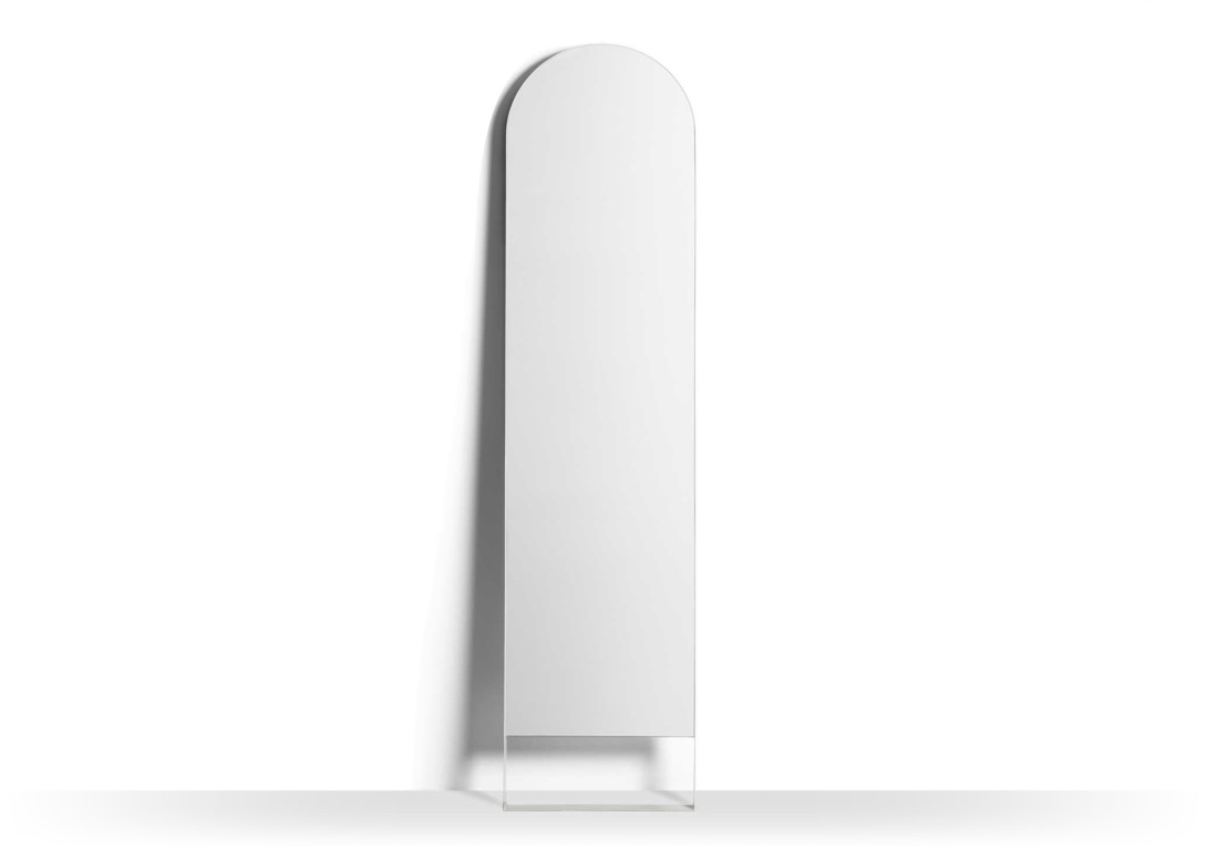 Biasol: Tondo Freestanding Mirror in Shoji White Satin 2200H x 550W