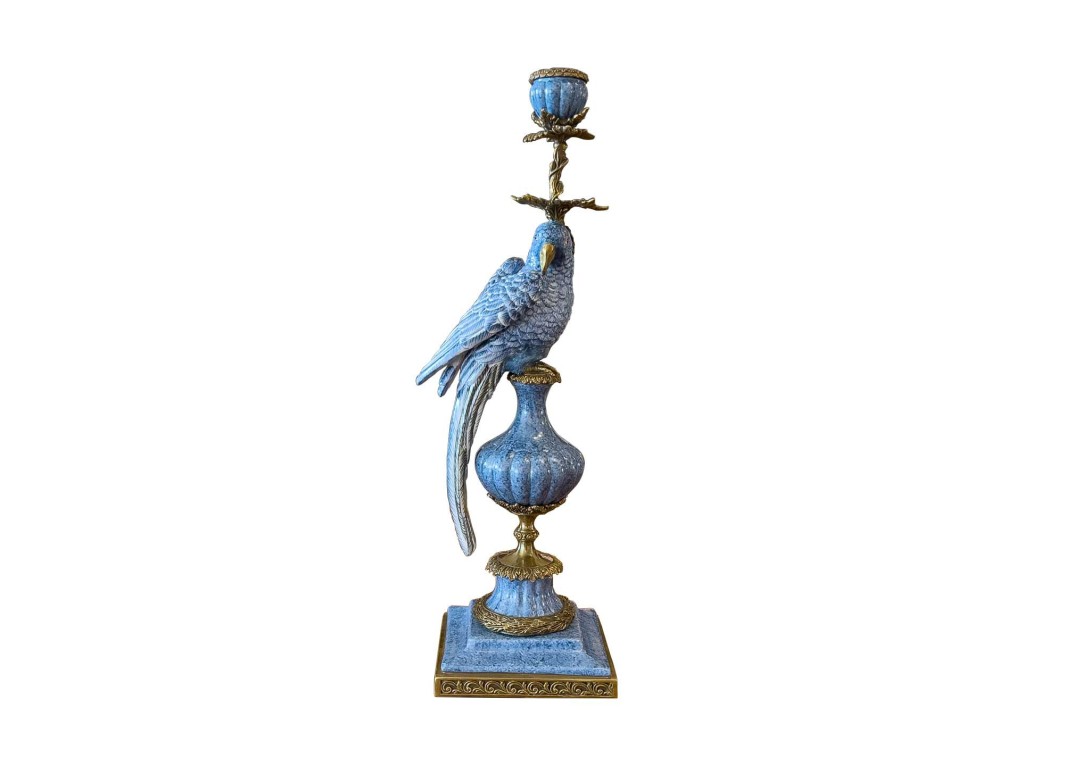 Abhika: Parrot Candleholder Atlantide in Blue, Right