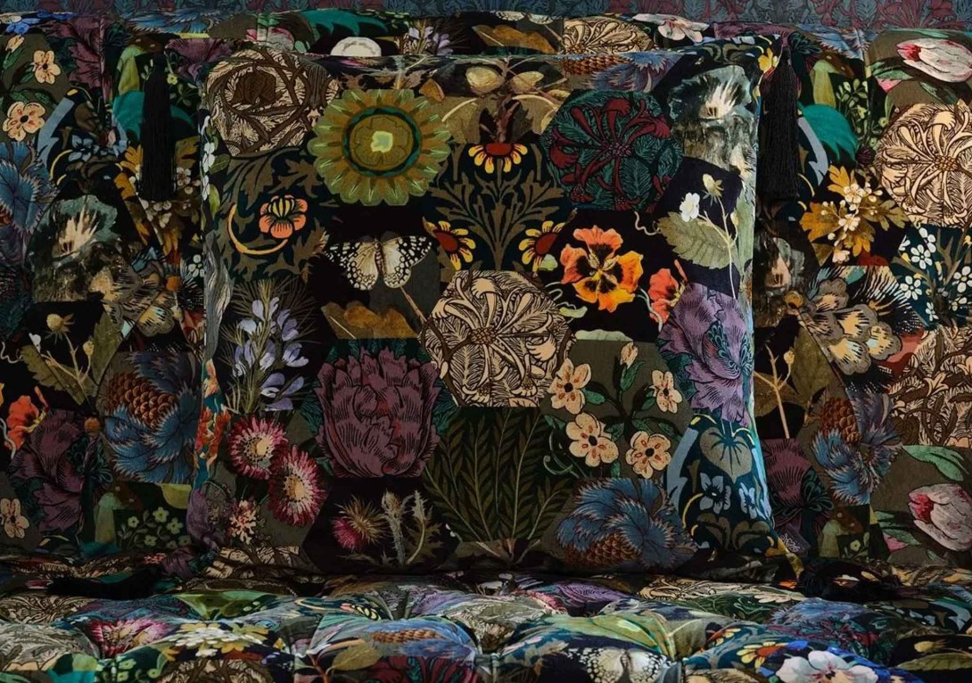 Saturnalia Large Tasseled Cotton Velvet Patchwork Cushion House of Hackney